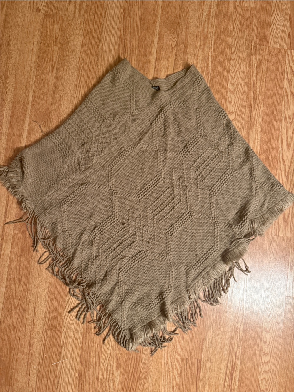 O'Neill Taupe Fringe Knit Poncho